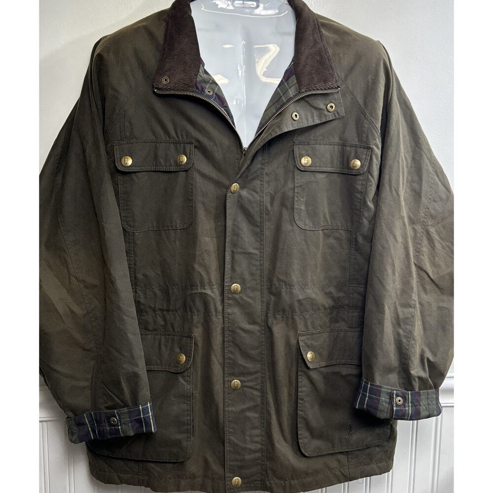 JACK MURPHY Green Wax Jacket Mens 56 / 3XL Full Zip Corduroy Collar Ireland